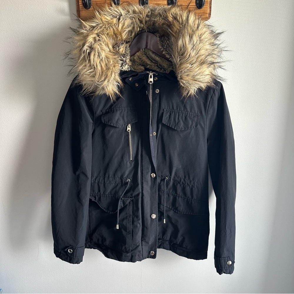 Black Jacket with Faux Fur Hood